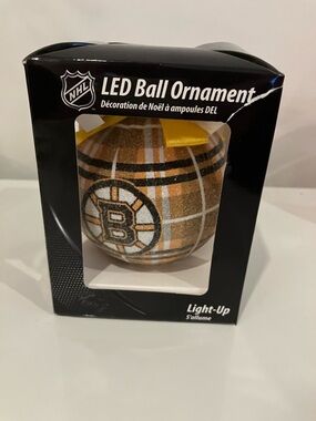 NHL Boston Bruins Glitter LED Ornament - Black, Gold & White Plaid